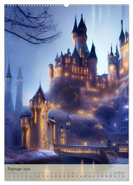 Produktbild: M&auml;rchenhafte Schl&ouml;sser - In den Jahreszeiten - Digitalart (hochwertiger Premium Wandkalender 2026 DIN A2 hoch), Kunstdruck in Hochglanz