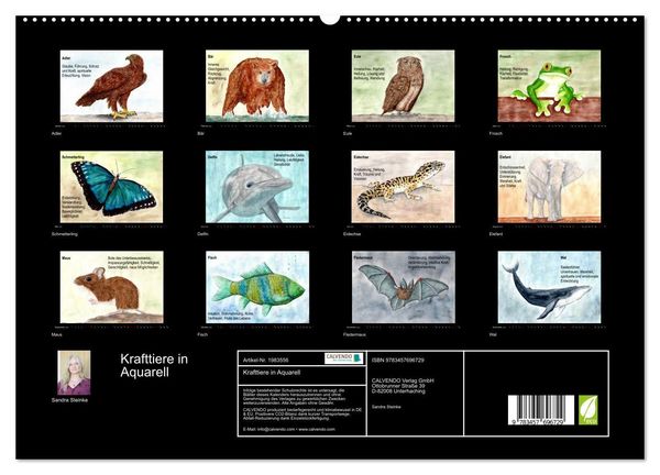 Produktbild: Krafttiere in Aquarell (hochwertiger Premium Wandkalender 2026 DIN A2 quer), Kunstdruck in Hochglanz