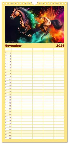 Produktbild: Familienplaner 2026 - Pferde im Farbenrausch mit 5 Spalten (Wandkalender, 21 x 45 cm) CALVENDO