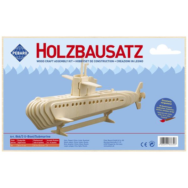 Produktbild: PEBARO 866/3 - Holzbausatz U-Boot, 30 Teile, Holzkonstruktion zum Zusammenstecken