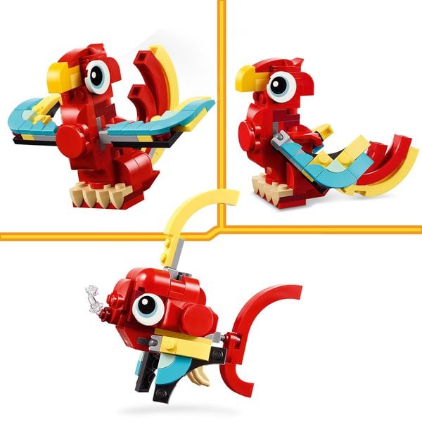 LEGO Creator 3in1 31145 Roter Drache Spielzeug mit Fisch und Phönix