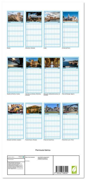 Produktbild: Familienplaner 2026 - Pen&iacute;nsula Ib&eacute;rica mit 5 Spalten (Wandkalender, 21 x 45 cm) CALVENDO