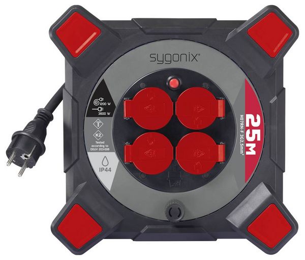 Produktbild: Sygonix SY-10236123 Kabeltrommel 25m Schwarz Schutzkontakt-Stecker