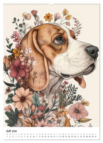 Produktbild: Beagle im Blumenmeer (hochwertiger Premium Wandkalender 2026 DIN A2 hoch), Kunstdruck in Hochglanz