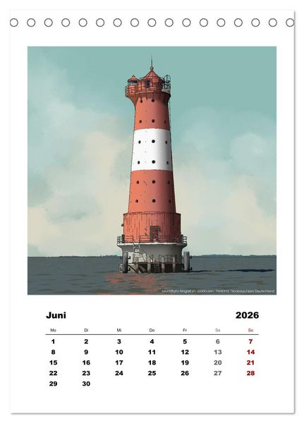 Produktbild: Leuchtt&uuml;rme der Welt - illustriert (Tischkalender 2026 DIN A5 hoch), CALVENDO Monatskalender