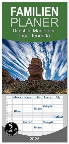 Familienplaner 2026 - Die stille Magie der Insel Teneriffa mit 5 Spalten (Wandkalender, 21 x 45 cm) CALVENDO