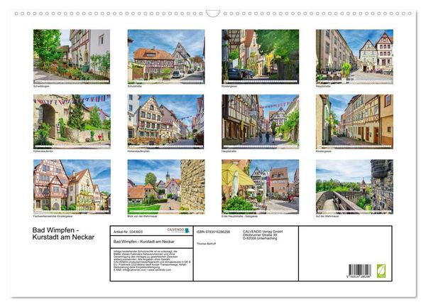 Produktbild: Bad Wimpfen - Kurstadt am Neckar (Wandkalender 2026 DIN A2 quer), CALVENDO Monatskalender