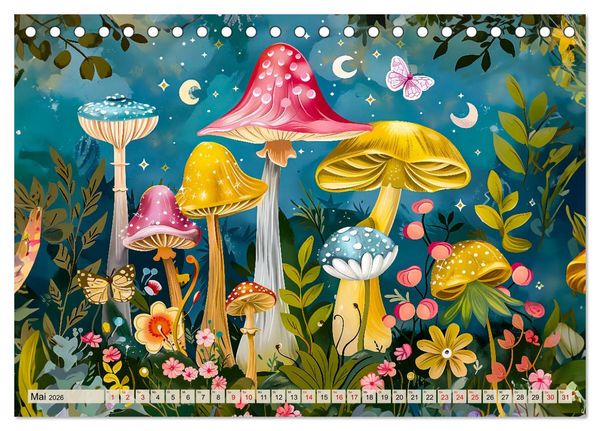 Produktbild: Zauberwelt der Pilze - Fantasievolle Pilze im verwunschenen Wald (Tischkalender 2026 DIN A5 quer), CALVENDO Monatskalender