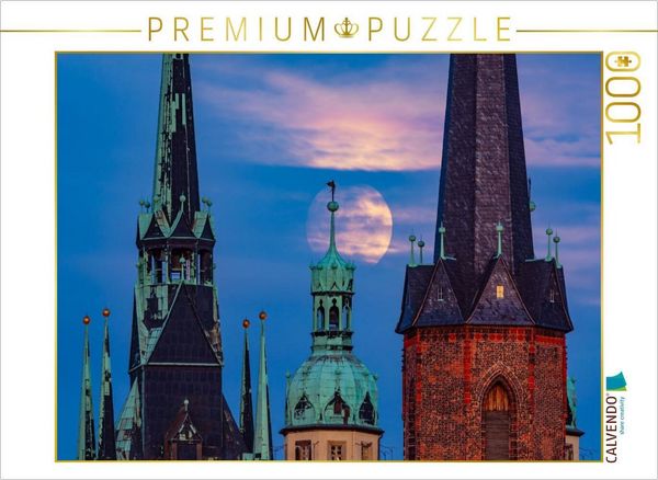 CALVENDO Puzzle Vollmond über den Türmen der Stadt | 1000 Teile Lege-Größe 64 × 48 cm Foto-Puzzle für glückliche Stunden