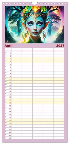Produktbild: Familienplaner 2027 - Elfen Zauberhafte Fantasiewesen mit 5 Spalten (Wandkalender, 21 x 45 cm) CALVENDO