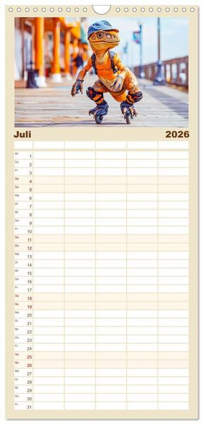 Produktbild: Familienplaner 2026 - Dinosaurier Sommer - Urzeitlich witzige Strandparty mit 5 Spalten (Wandkalender, 21 x 45 cm) CALVENDO