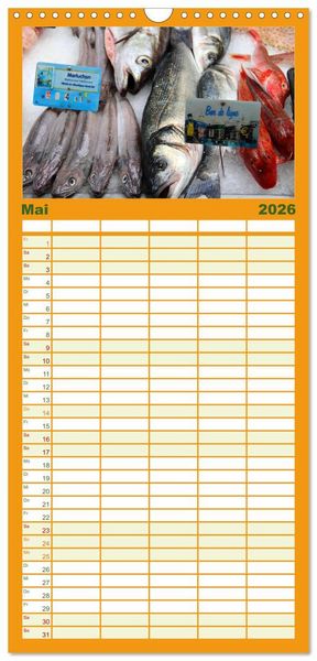 Produktbild: Familienplaner 2026 - Markttag in Frankreich mit 5 Spalten (Wandkalender, 21 x 45 cm) CALVENDO