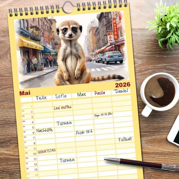 Produktbild: Familienplaner 2026 - Erdm&auml;nnchen in New York City mit 5 Spalten (Wandkalender, 21 x 45 cm) CALVENDO