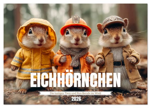 Produktbild: Eichh&ouml;rnchen - Die lustigen Tiere und ihre Berufe im Wald (Wandkalender 2026 DIN A3 quer), CALVENDO Monatskalender