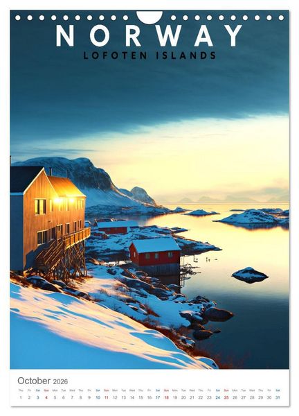 Produktbild: Lofoten Islands - Old School Poster Style (Wall Calendar 2026 DIN A4 portrait), CALVENDO 12 Month Wall Calendar