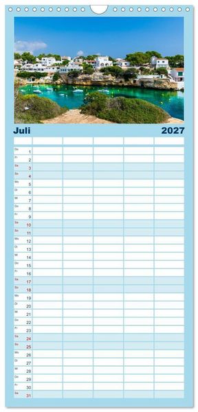 Produktbild: Familienplaner 2027 - Menorca - die kleine Schwester von Mallorca mit 5 Spalten (Wandkalender, 21 x 45 cm) CALVENDO