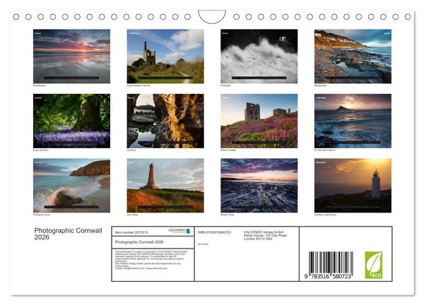 Produktbild: Photographic Cornwall 2026 (Wall Calendar 2026 DIN A4 landscape), CALVENDO 12 Month Wall Calendar