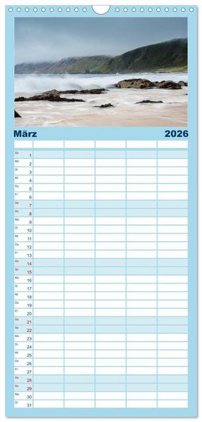 Produktbild: Familienplaner 2026 - Berg, Land und Meer - Eine Reise durch die Landschaften mit 5 Spalten (Wandkalender, 21 x 45 cm) CALVENDO