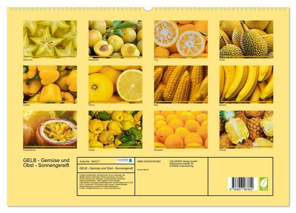 Produktbild: GELB - Gem&uuml;se und Obst - Sonnengereift (hochwertiger Premium Wandkalender 2026 DIN A2 quer), Kunstdruck in Hochglanz