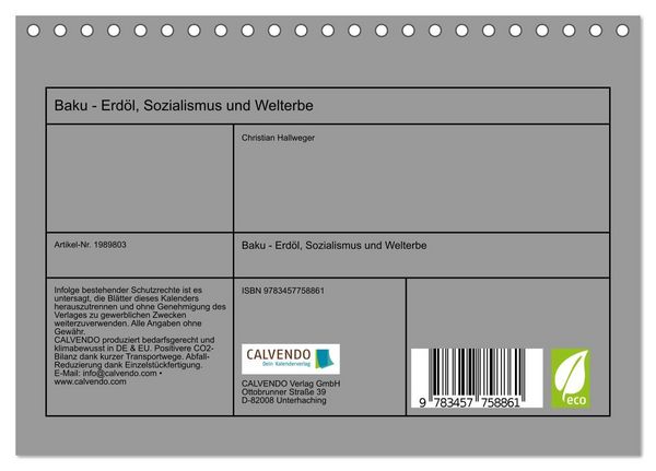 Produktbild: Baku - Erd&ouml;l, Sozialismus und Welterbe (Tischkalender 2026 DIN A5 quer), CALVENDO Monatskalender