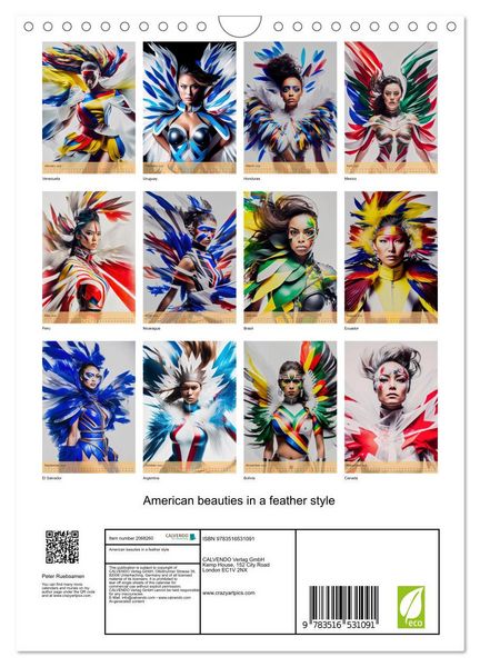 Produktbild: American beauties in a feather style (Wall Calendar 2026 DIN A4 portrait), CALVENDO 12 Month Wall Calendar