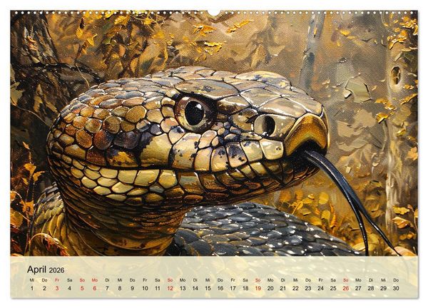 Produktbild: Schlangen. Faszination Reptilien. Kunstvolle Paintings (hochwertiger Premium Wandkalender 2026 DIN A2 quer), Kunstdruck in Hochglanz