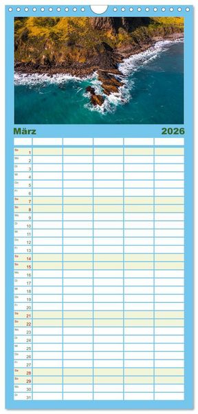 Produktbild: Familienplaner 2026 - Neuseeland Luftaufnahmen mit 5 Spalten (Wandkalender, 21 x 45 cm) CALVENDO