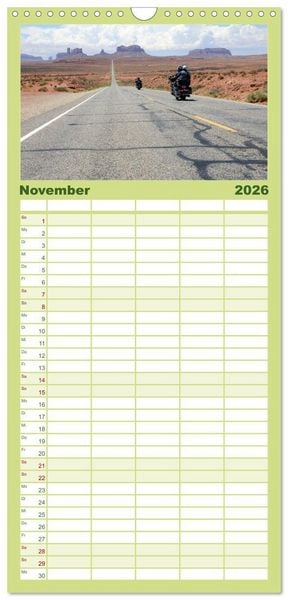 Produktbild: Familienplaner 2026 - Born to be Wild - Mit der Harley durch den S&uuml;dwesten der USA mit 5 Spalten (Wandkalender, 21 x 45 cm) CALVENDO