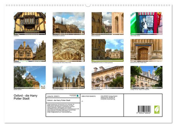 Produktbild: Oxford - die Harry Potter Stadt (hochwertiger Premium Wandkalender 2026 DIN A2 quer), Kunstdruck in Hochglanz
