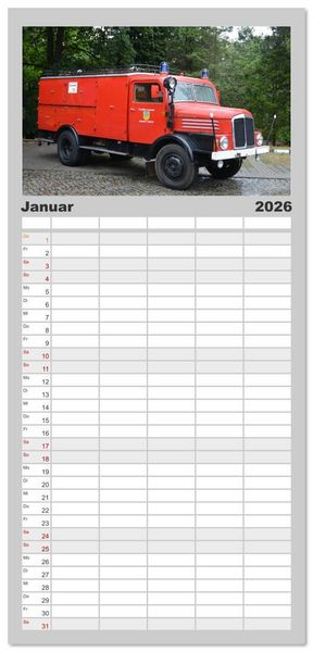 Produktbild: Familienplaner 2026 - DDR Feuerwehr Klassiker mit 5 Spalten (Wandkalender, 21 x 45 cm) CALVENDO