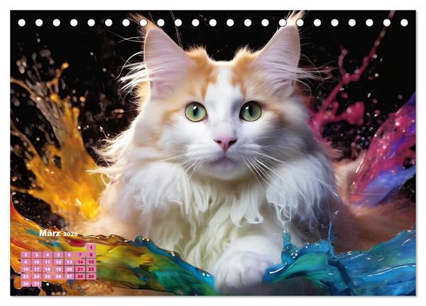 Produktbild: Splash - Katzen im Farbrausch (Tischkalender 2026 DIN A5 quer), CALVENDO Monatskalender