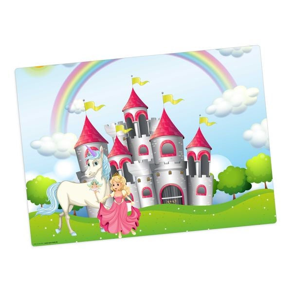 Produktbild: Tischsetmacher Tischset f&uuml;r Kinder M&auml;rchenschloss mit Einhorn und Prinzessin, aus hochwertigem Vinyl , 44 x 32 cm