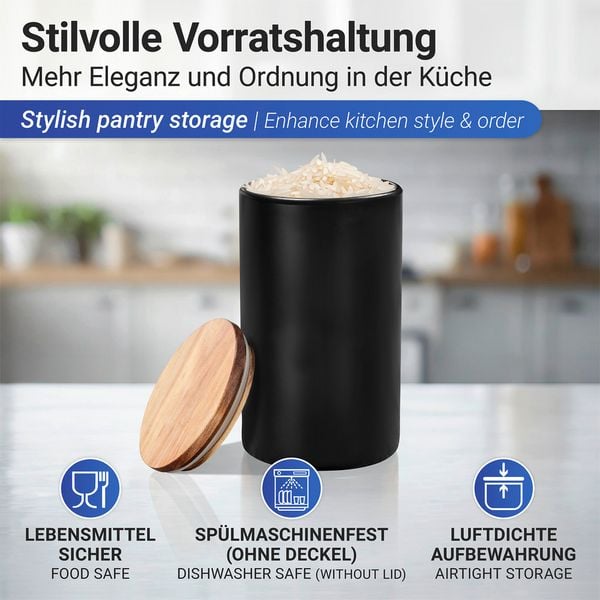 Produktbild: Vorratsdose Mod. Mio Schwarz 1,4 L, Vorratsbeh&auml;lter aus Borosilikatglas mit Deckel