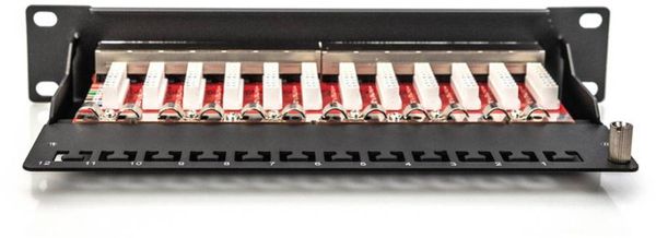 Produktbild: Digitus DN-91612S-EA 12 Port Netzwerk-Patchpanel 254mm (10\") CAT 6a 1 HE Best&uuml;ckt