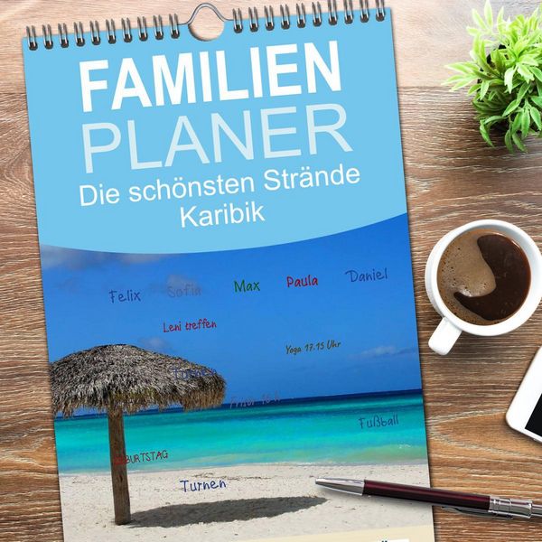 Produktbild: Familienplaner 2026 - Die sch&ouml;nsten Str&auml;nde Karibik mit 5 Spalten (Wandkalender, 21 x 45 cm) CALVENDO