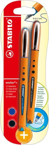 Produktbild: STABILO Tintenroller worker + medium blau schwarz 2 St&uuml;ck Blister