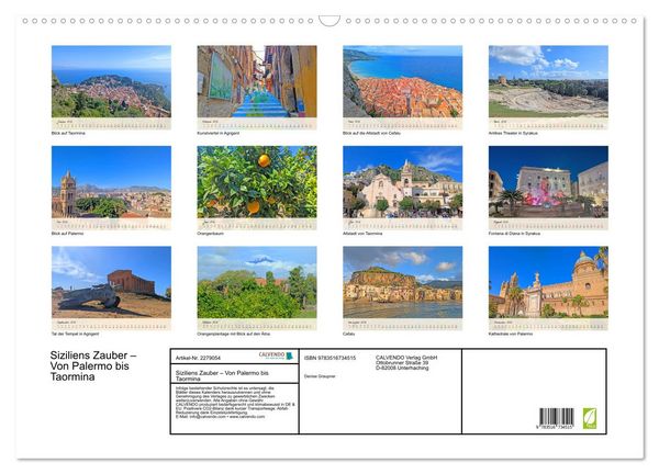 Produktbild: Siziliens Zauber &ndash; Von Palermo bis Taormina (Wandkalender 2026 DIN A2 quer), CALVENDO Monatskalender