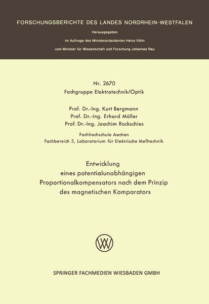 Produktbild: Entwicklung eines potentialunabh&auml;ngigen Proportionalkompensators nach dem Prinzip des magnetischen Komparators