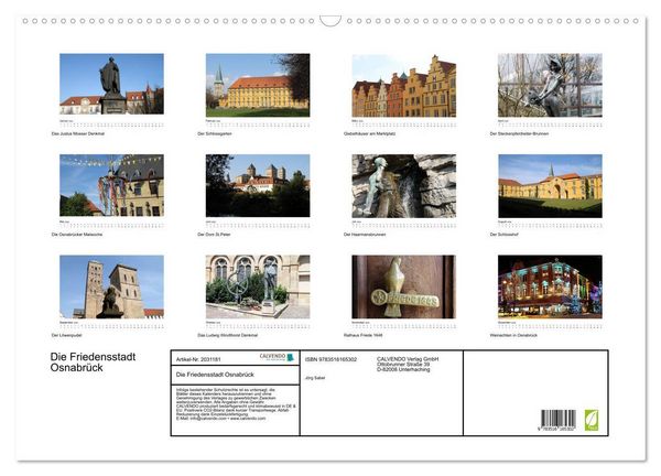 Produktbild: Die Friedensstadt Osnabr&uuml;ck (Wandkalender 2026 DIN A2 quer), CALVENDO Monatskalender