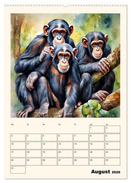 Produktbild: Schimpansen & Gorillas (hochwertiger Premium Wandkalender 2026 DIN A2 hoch), Kunstdruck in Hochglanz