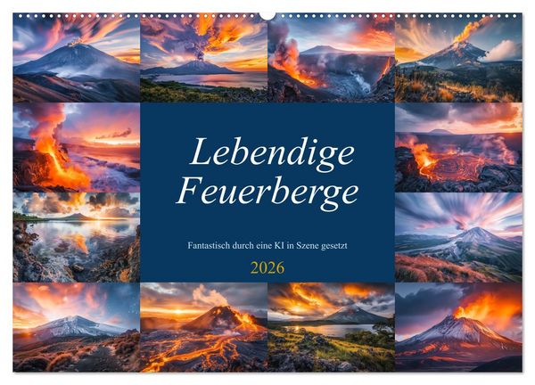 Produktbild: Lebendige Feuerberge - Fantastisch durch eine KI in Szene gesetzt (Wandkalender 2026 DIN A2 quer), CALVENDO Monatskalender