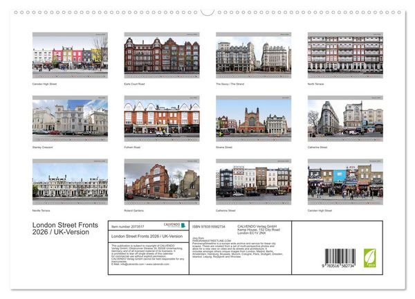 Produktbild: London Street Fronts 2026 / UK-Version (High Quality Premium Wall Calendar 2026 DIN A2 landscape),CALVENDO 12 Month Wall Calendar