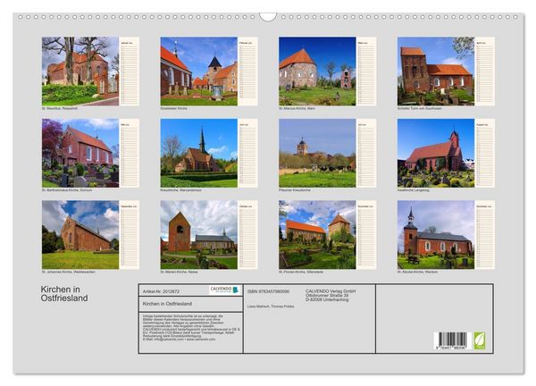 Produktbild: Kirchen in Ostfriesland (Wandkalender 2026 DIN A2 quer), CALVENDO Monatskalender