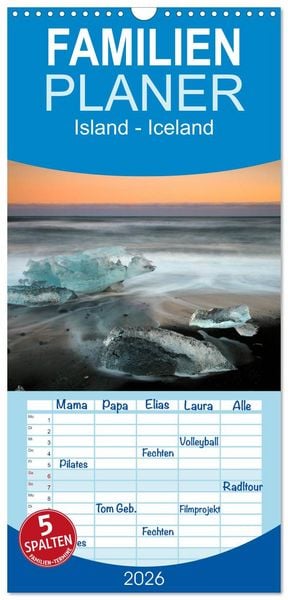 Produktbild: Familienplaner 2026 - Island - Iceland mit 5 Spalten (Wandkalender, 21 x 45 cm) CALVENDO
