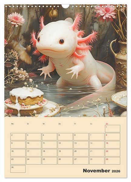 Produktbild: Axolotl. Lustiger Schwanzlurch mit Superkr&auml;ften (Wandkalender 2026 DIN A3 hoch), CALVENDO Monatskalender