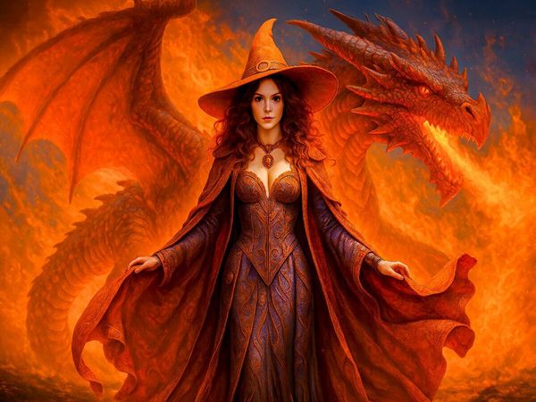Produktbild: CALVENDO Puzzle Feuerhexe mit Drache | 1000 Teile Lege-Gr&ouml;&szlig;e 64x48cm Foto-Puzzle f&uuml;r gl&uuml;ckliche Stunden