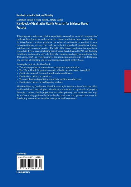 Produktbild: Handbook of Qualitative Health Research for Evidence-Based Practice