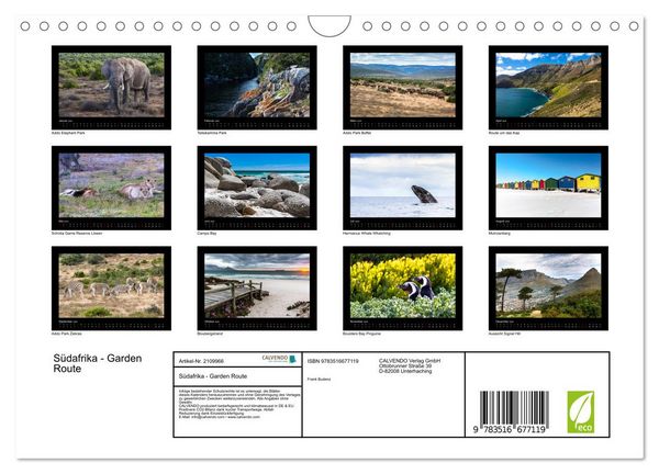 Produktbild: S&uuml;dafrika - Garden Route (Wandkalender 2026 DIN A4 quer), CALVENDO Monatskalender
