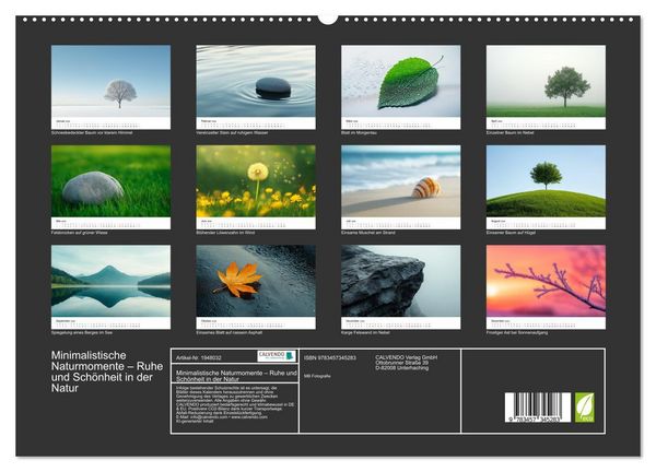 Produktbild: Minimalistische Naturmomente &ndash; Ruhe und Sch&ouml;nheit in der Natur (hochwertiger Premium Wandkalender 2026 DIN A2 quer), Kunstdruck in Hochglanz