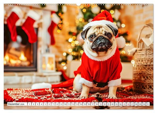 Produktbild: Mops-Mania - Der Spa&szlig;kalender f&uuml;r Mops-Fans (hochwertiger Premium Wandkalender 2026 DIN A2 quer), Kunstdruck in Hochglanz